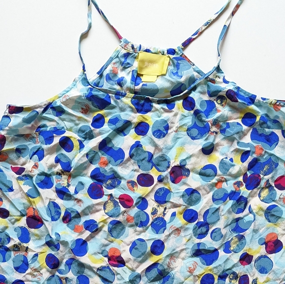 *** Maeve Scatter Dot Multicolor Silk Zabella Ruffles Racerback Style Tank Top - Picture 3 of 10